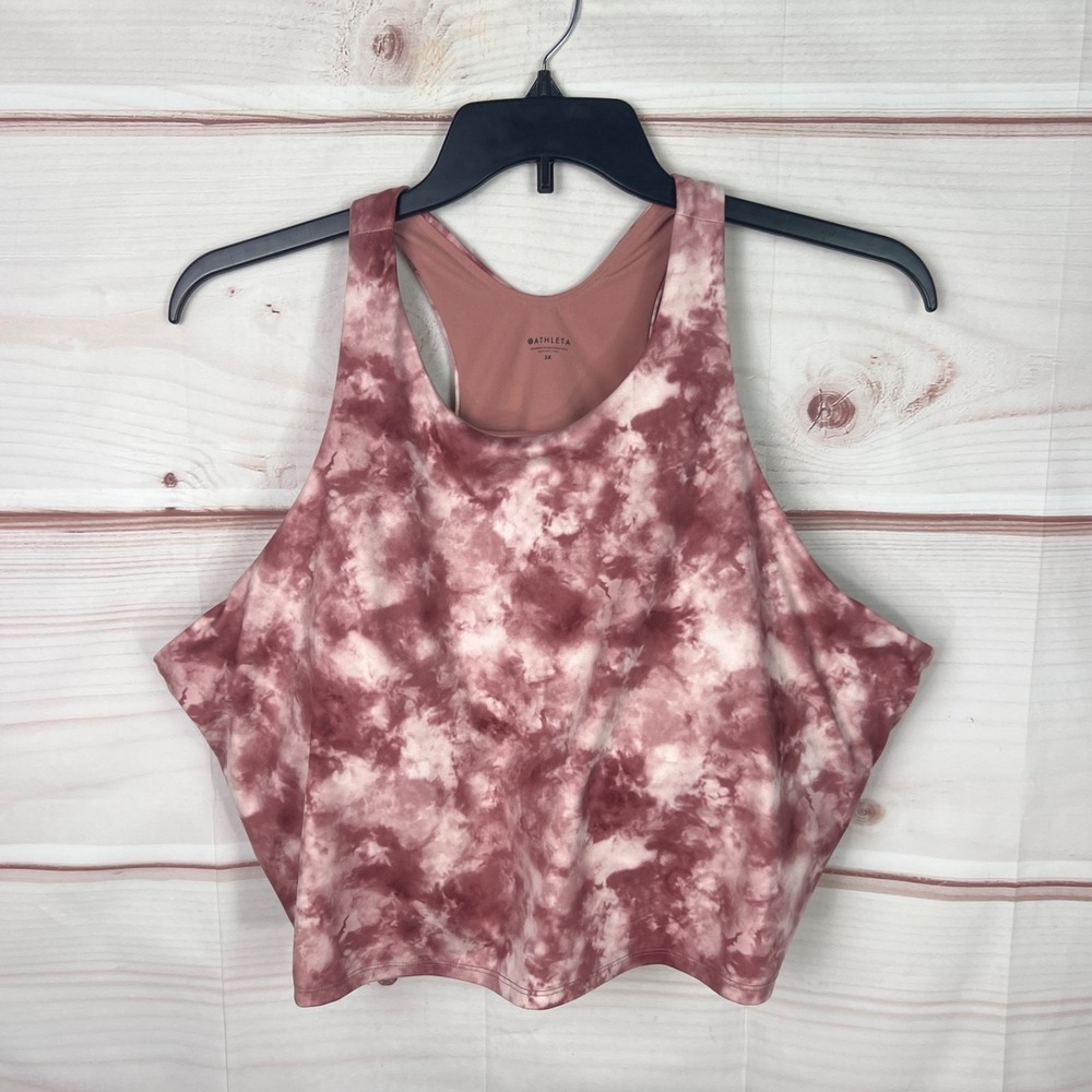 Athleta Sport Bra Women 3X Pink Tie Dye Conscious Crop D-DD Racerback Low Impact
